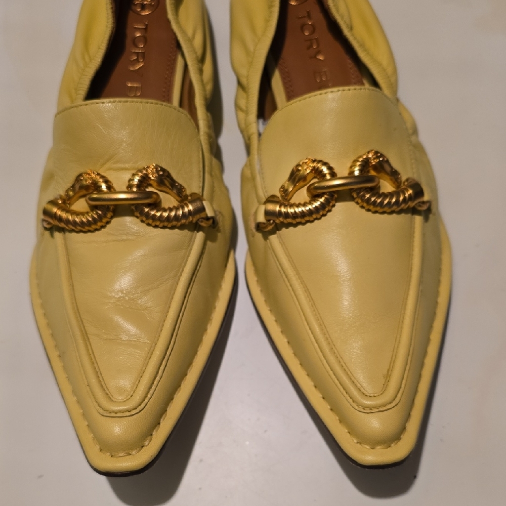 Tory Burch Lemon Leather Loafers with Gold Accent
